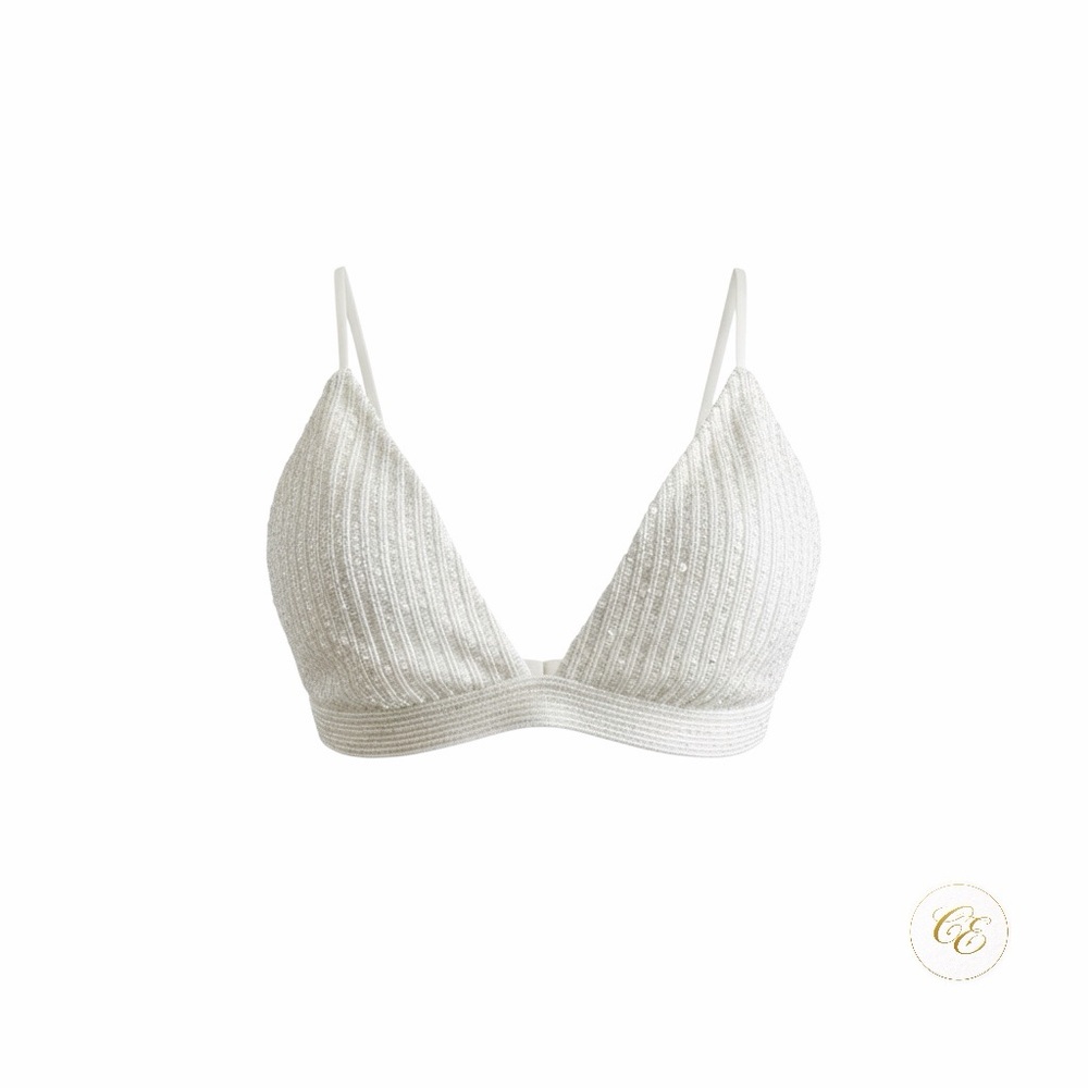 Retrofête Silver Sequin Bralette NWT | Shimmer Triangle Top | Size M